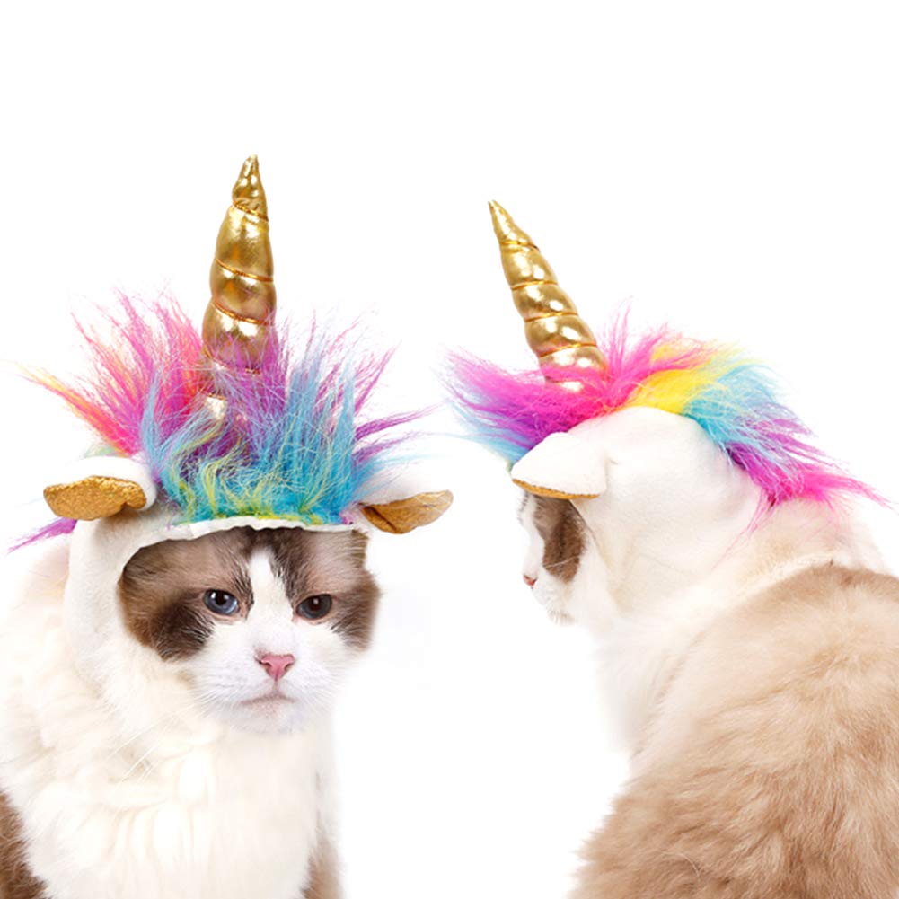 NACOCO Cat Unicorn Hat with Ear Hole for Small Dogs Puppy, Cat Costume Accessory for Halloween, Cosplay Mane Cap