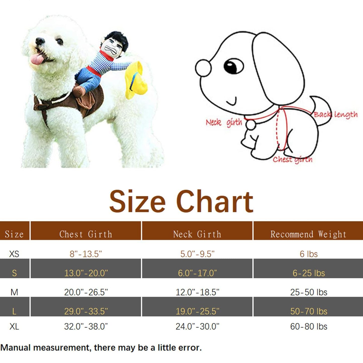 NACOCO Cowboy Rider Dog Costume for Dogs Clothes Knight Style with Doll and Hat for Halloween Day Pet Costume.