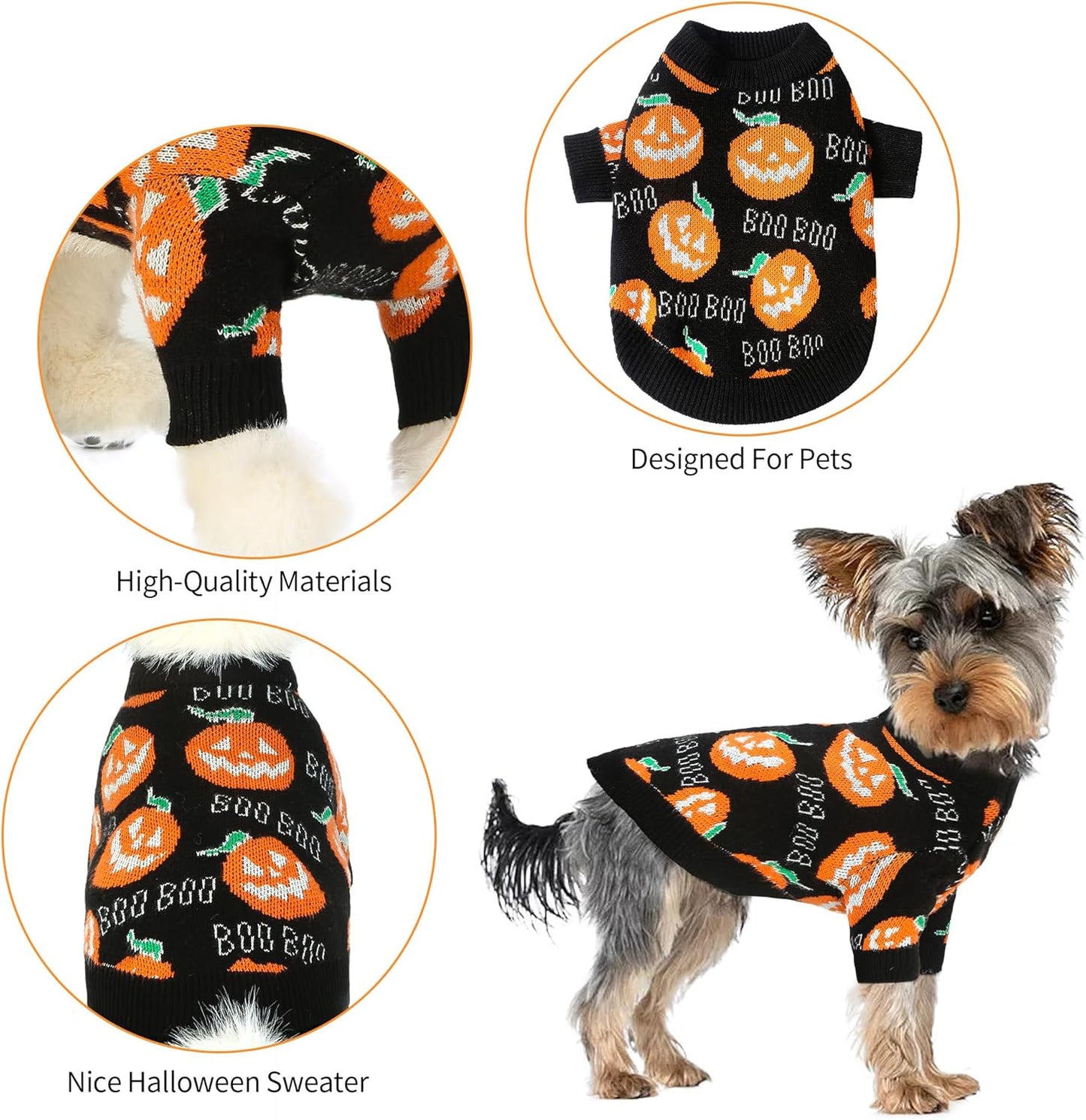 NACOCO Dog Halloween Pumpkin Sweater - Pet Clothes Cat Knitwear Apparel - Holiday Party Halloween Warm Puppy Outfit