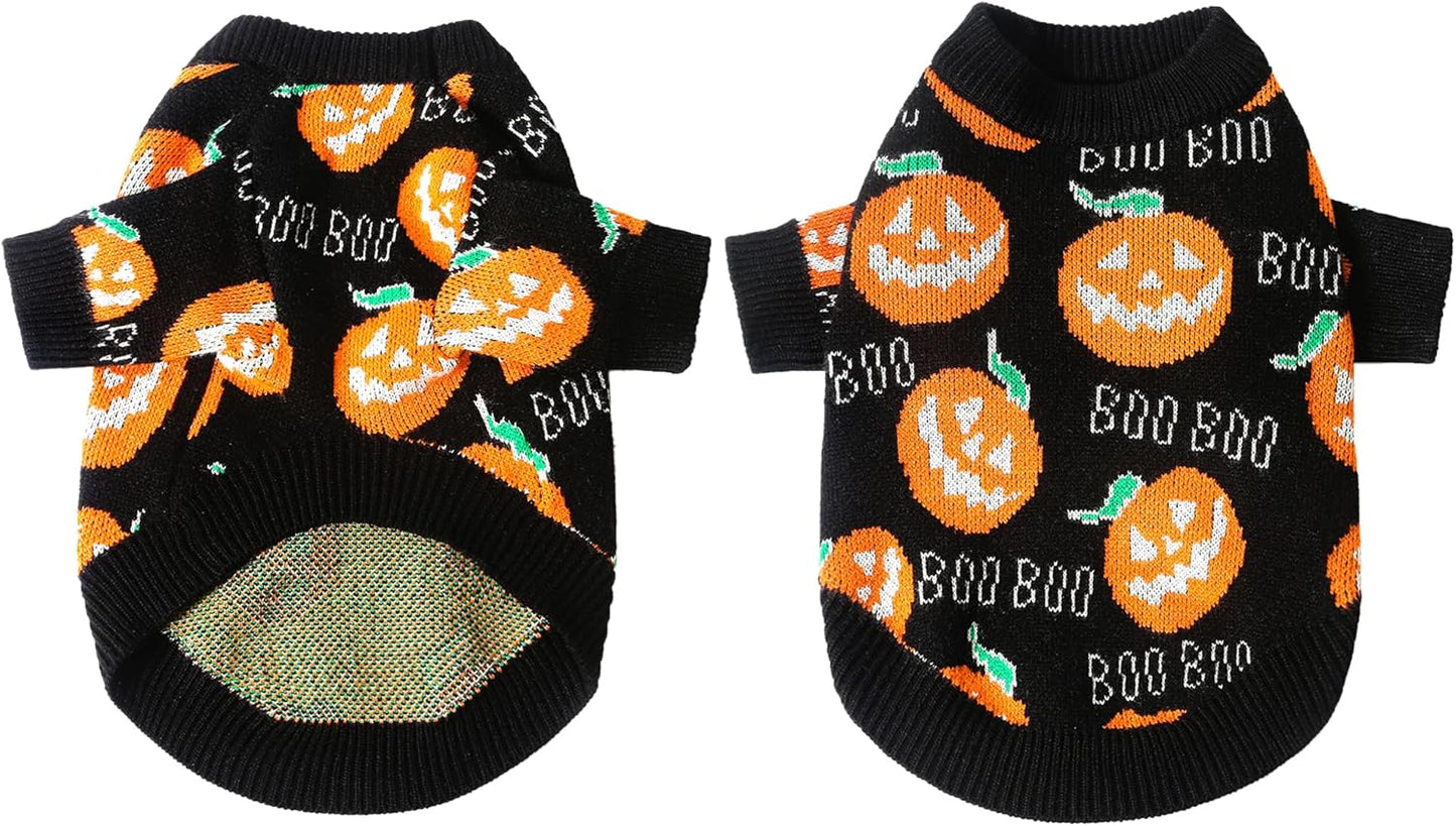 NACOCO Dog Halloween Pumpkin Sweater - Pet Clothes Cat Knitwear Apparel - Holiday Party Halloween Warm Puppy Outfit