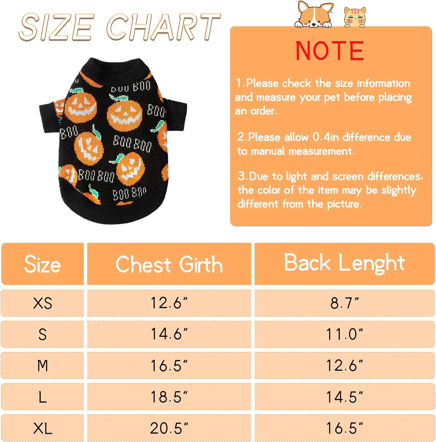 NACOCO Dog Halloween Pumpkin Sweater - Pet Clothes Cat Knitwear Apparel - Holiday Party Halloween Warm Puppy Outfit