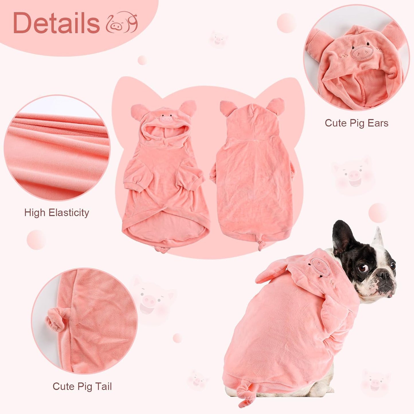 NACOCO Halloween Pig Dog Costume - Pet Christmas New Year Hoodie Warm Party Coat Outfit for Small and Medium Cat Dog Clothes.