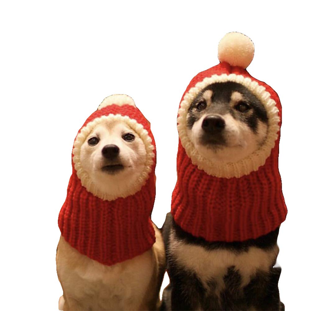 NACOCO Christmas Dog Hat Crocheted Snood Funny Pet Cap with Pompon Red Green Warm Winter Dog Hat Knit Snood Headwear for Pets & Women & Men