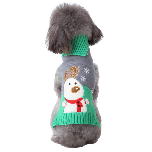 NACOCO Dog Elk Sweater Pet Snow Design Costume Green Gray Turtleneck for Winter Christmas