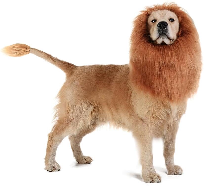 NACOCO Dog Wig Lion Mane Hair Hat with Ear and Tail Funny Halloween Dog Costume for Large Dogs Golden Retriever