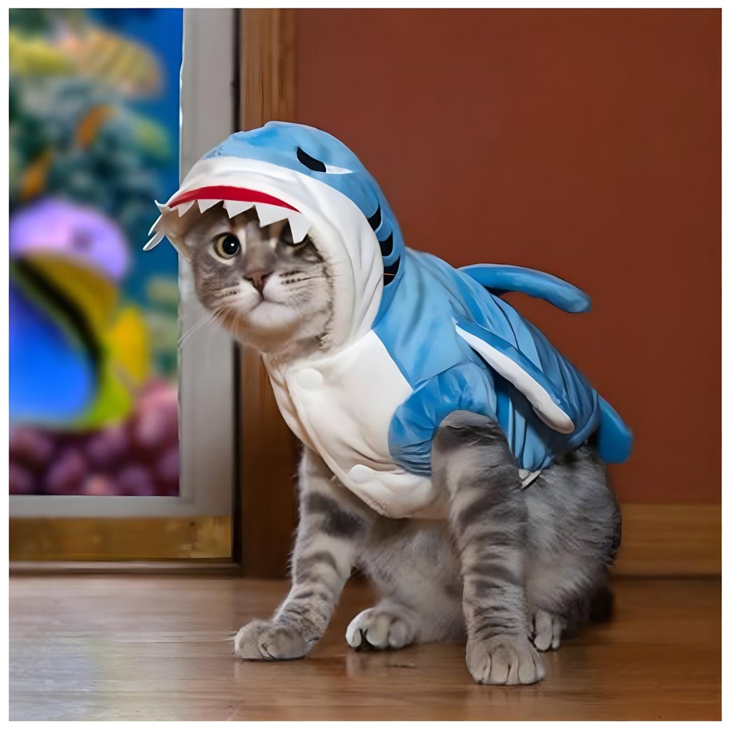 NACOCO Dog Shark Costume Cute Pet Clothes Halloween Holiday Coat Hoodie for Cats and Dogs.(BLUE)