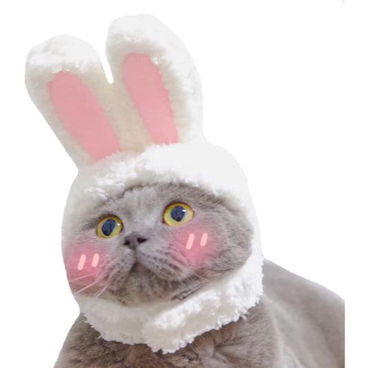 NACOCO Easter Cute Bunny Ears Plush Headdress Cat White and Pink Rabbit Hat Decoration Girl White Rabbit Cap for Cat Dog&Adult Woman and Man (Pet)