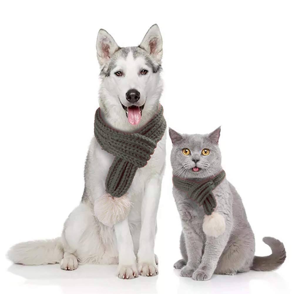 NACOCO Christmas Dog Knitted Scarf with White Pompom Warm Bandana Winter Holiday Pet Accessories Cat Scarves for Small Medium Cats Dogs Lovely Winter Outfits