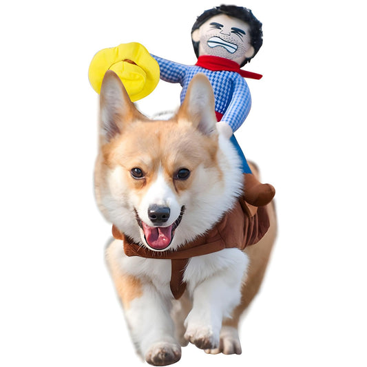 NACOCO Cowboy Rider Dog Costume for Dogs Clothes Knight Style with Doll and Hat for Halloween Day Pet Costume.