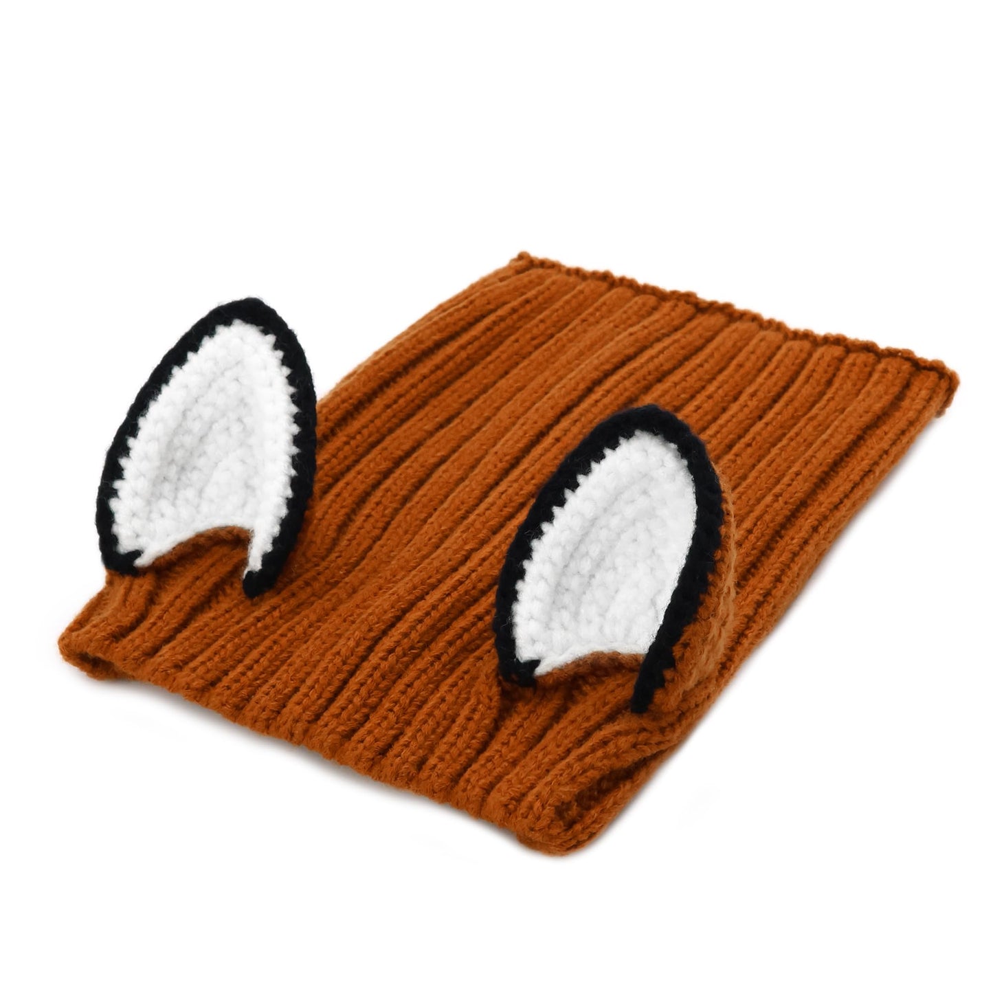 NACOCO Knit Ear Wrap Snoods - Dog Fox Costume Halloween Christmas Fox Ear Covers Hood, Warm Outfit Funny Cute Winter Knitted for Small Medium Pet
