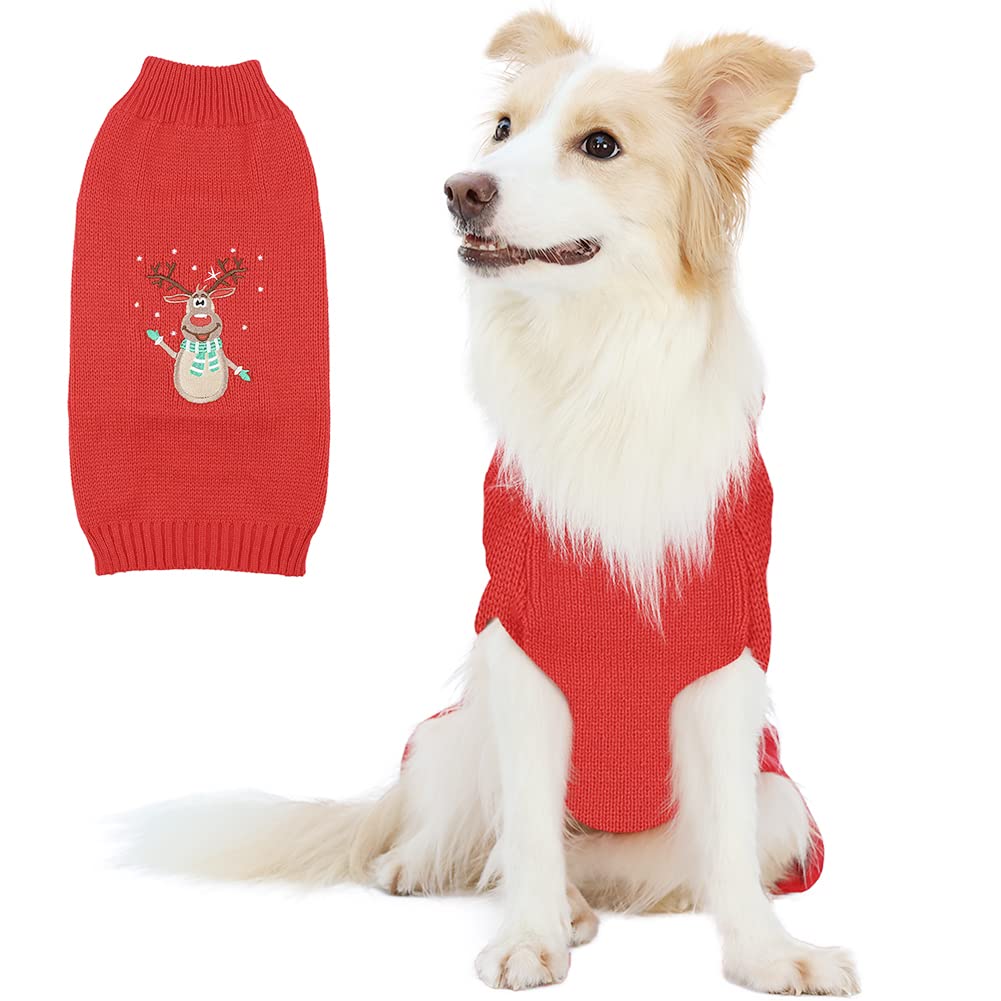 NACOCO Dog Red Sweater Vest Halloween Reindeer Cold Pet Christmas Clothes Knitted Winter Elk Head Pattern Holiday Sweatshirt Cat Warm for Small Medium Dog Cat
