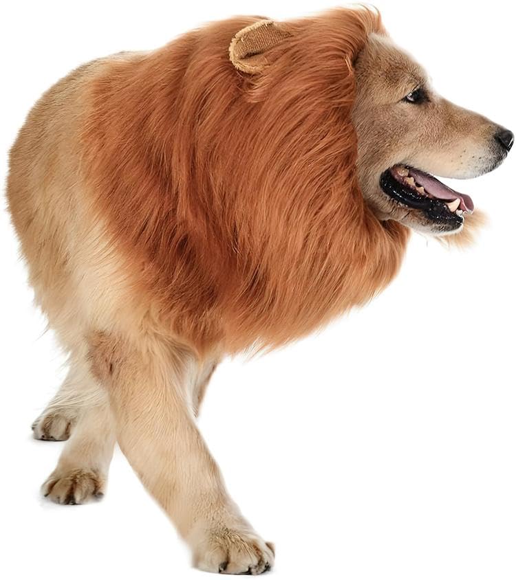 NACOCO Dog Wig Lion Mane Hair Hat with Ear and Tail Funny Halloween Dog Costume for Large Dogs Golden Retriever