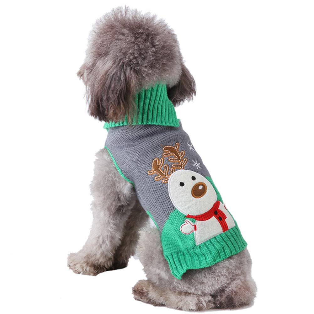 NACOCO Dog Elk Sweater Pet Snow Design Costume Green Gray Turtleneck for Winter Christmas