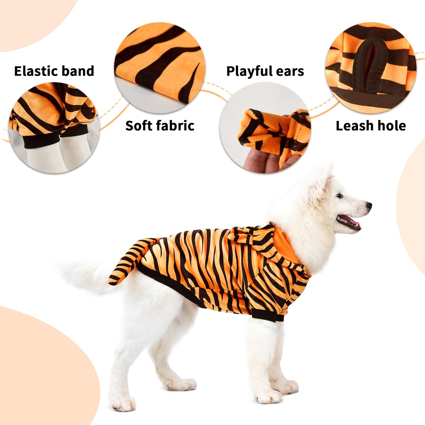 NACOCO Halloween Dog Tiger Costume-Pet Cosplay Clothes Cat Coat Hoodie Outfits Warm Winter Apparel for Dog Small and Medium Cat.