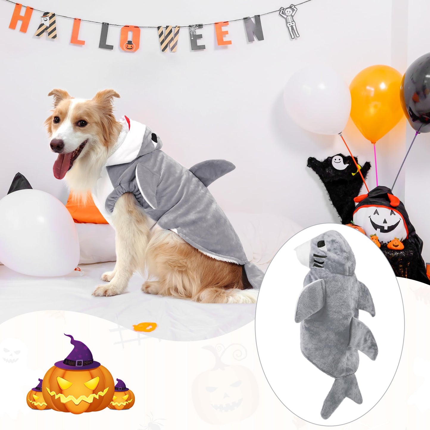 NACOCO Halloween Pet Shark Costume - Dog Cute Clothes Hoodie Cat Warm Outfit Coat Apparel for Small Medium Large Dogs and Cats.(Grey)