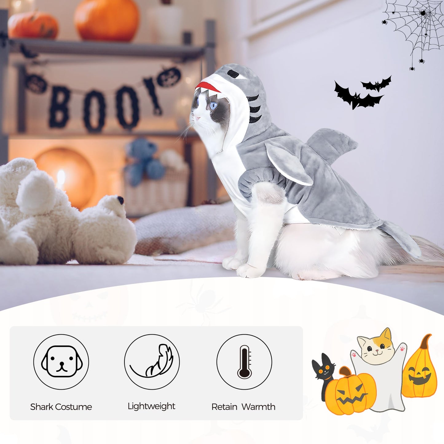 NACOCO Halloween Pet Shark Costume - Dog Cute Clothes Hoodie Cat Warm Outfit Coat Apparel for Small Medium Large Dogs and Cats.(Grey)