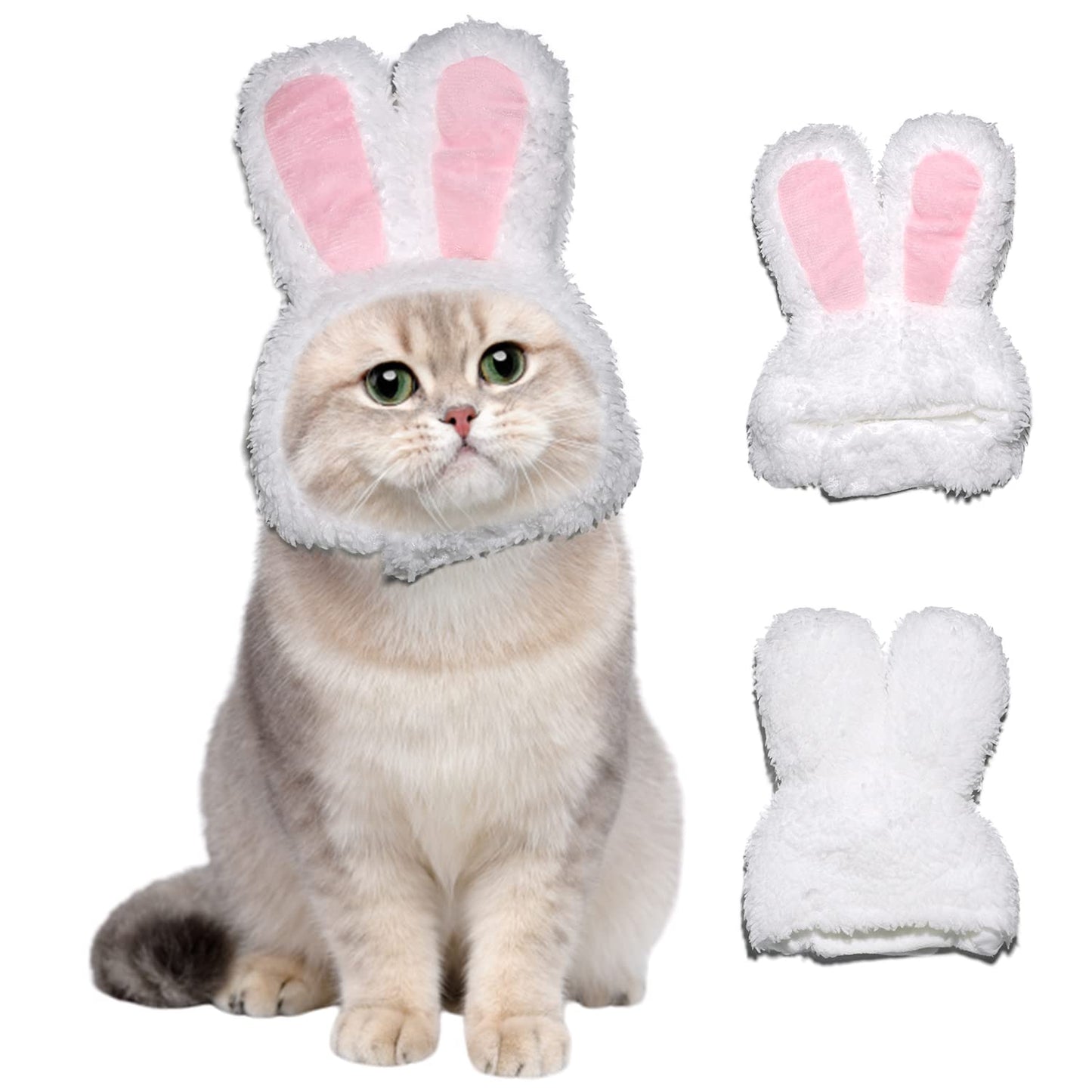 NACOCO Easter Cute Bunny Ears Plush Headdress Cat White and Pink Rabbit Hat Decoration Girl White Rabbit Cap for Cat Dog&Adult Woman and Man (Pet)