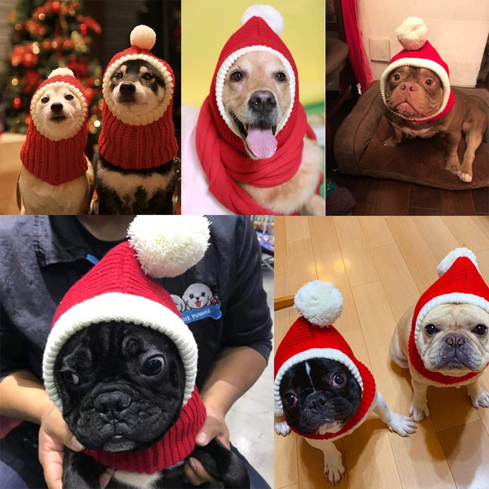 NACOCO Christmas Dog Hat Crocheted Snood Funny Pet Cap with Pompon Red Green Warm Winter Dog Hat Knit Snood Headwear for Pets & Women & Men