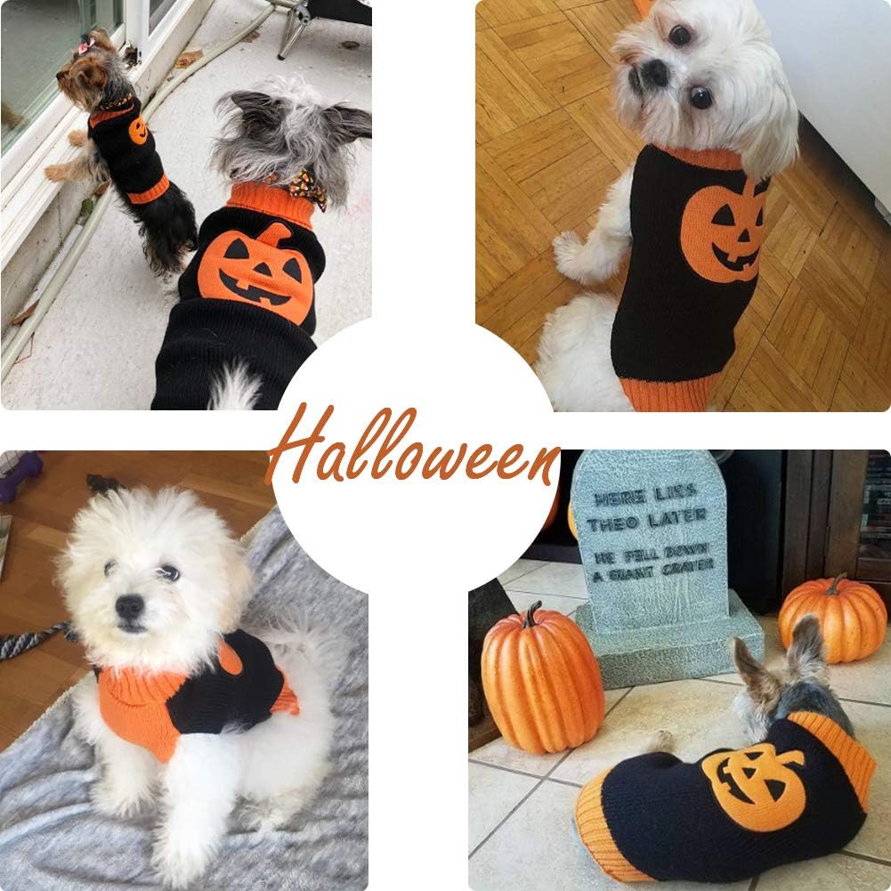 NACOCO Dog Sweater Pumpkin Pet Sweaters Halloween Holiday Party for Cat and Puppy