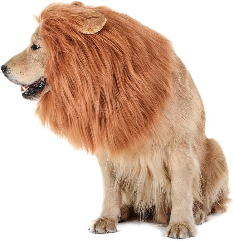 NACOCO Dog Wig Lion Mane Hair Hat with Ear and Tail Funny Halloween Dog Costume for Large Dogs Golden Retriever