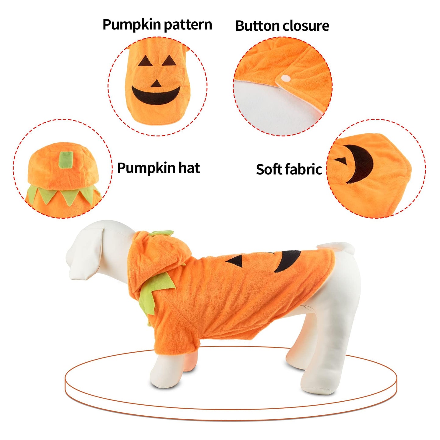 NACOCO Halloween Dog Cat Pumpkin Costume Puppy Clothes Fleece Hoodie Pet Coat for Small to Medium Dogs