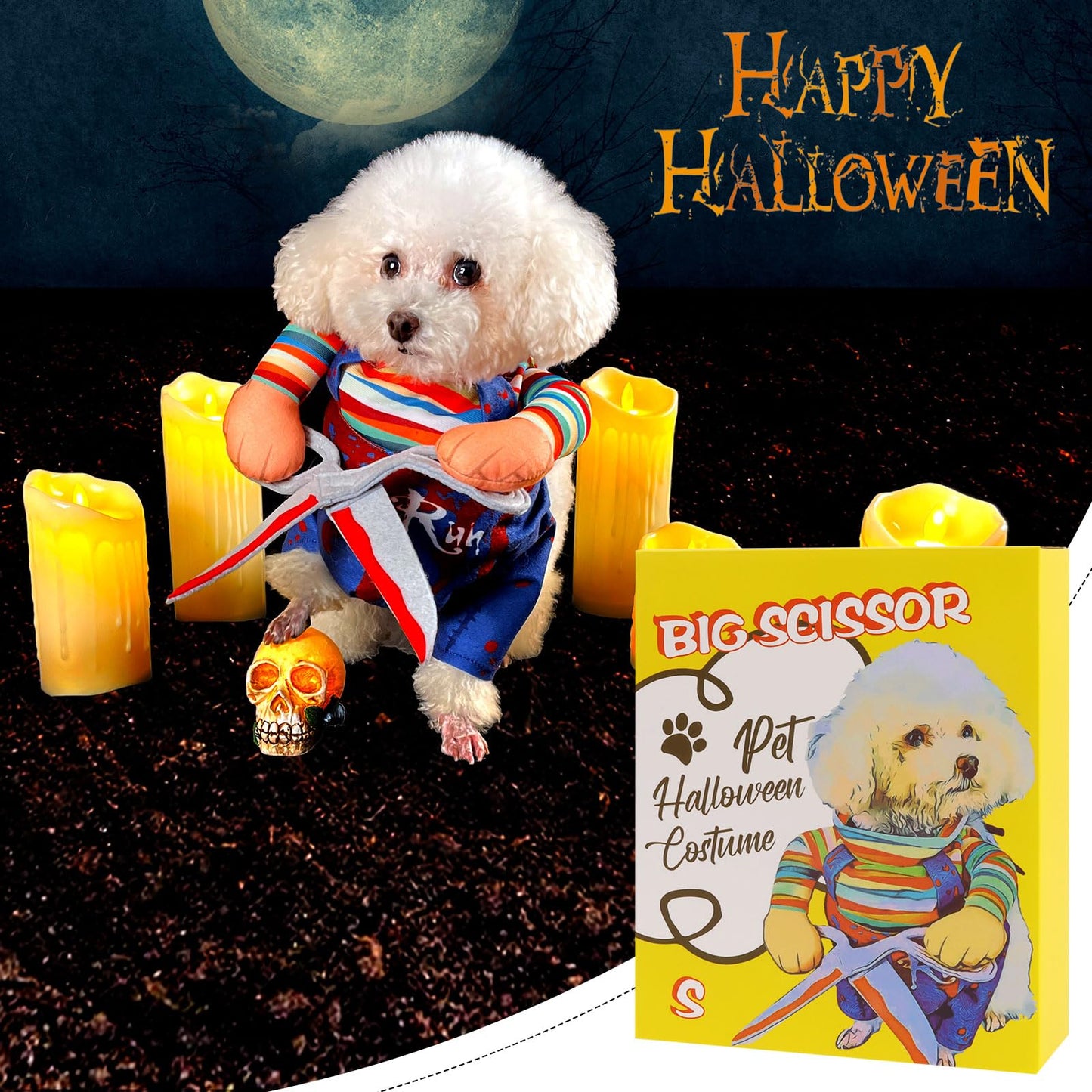 NACOCO Dog Halloween Scissors Style Doll Costume Pet Christmas Cosplay Adjustable Doll Funny Special Clothes Puppy Party Clothes for Small Dogs Cats.