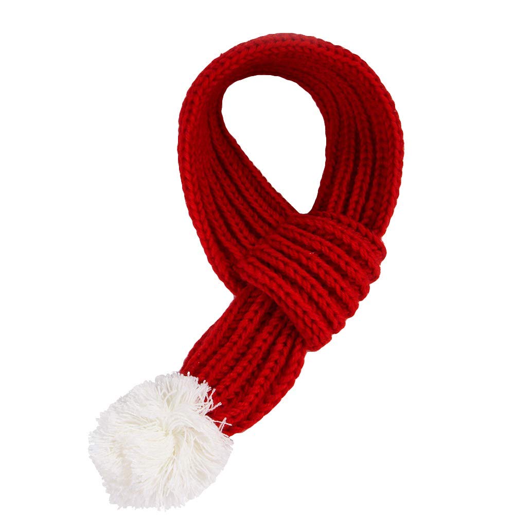 NACOCO Christmas Dog Knitted Scarf with White Pompom Warm Bandana Winter Holiday Pet Accessories Cat Scarves for Small Medium Cats Dogs Lovely Winter Outfits