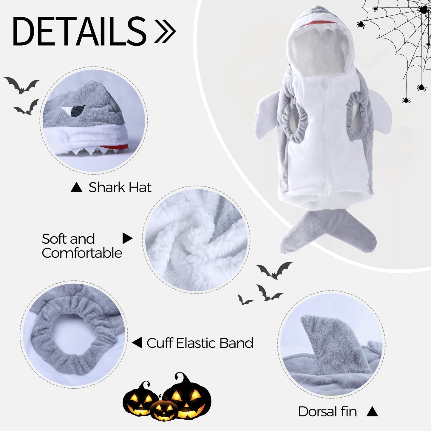 NACOCO Halloween Pet Shark Costume - Dog Cute Clothes Hoodie Cat Warm Outfit Coat Apparel for Small Medium Large Dogs and Cats.(Grey)