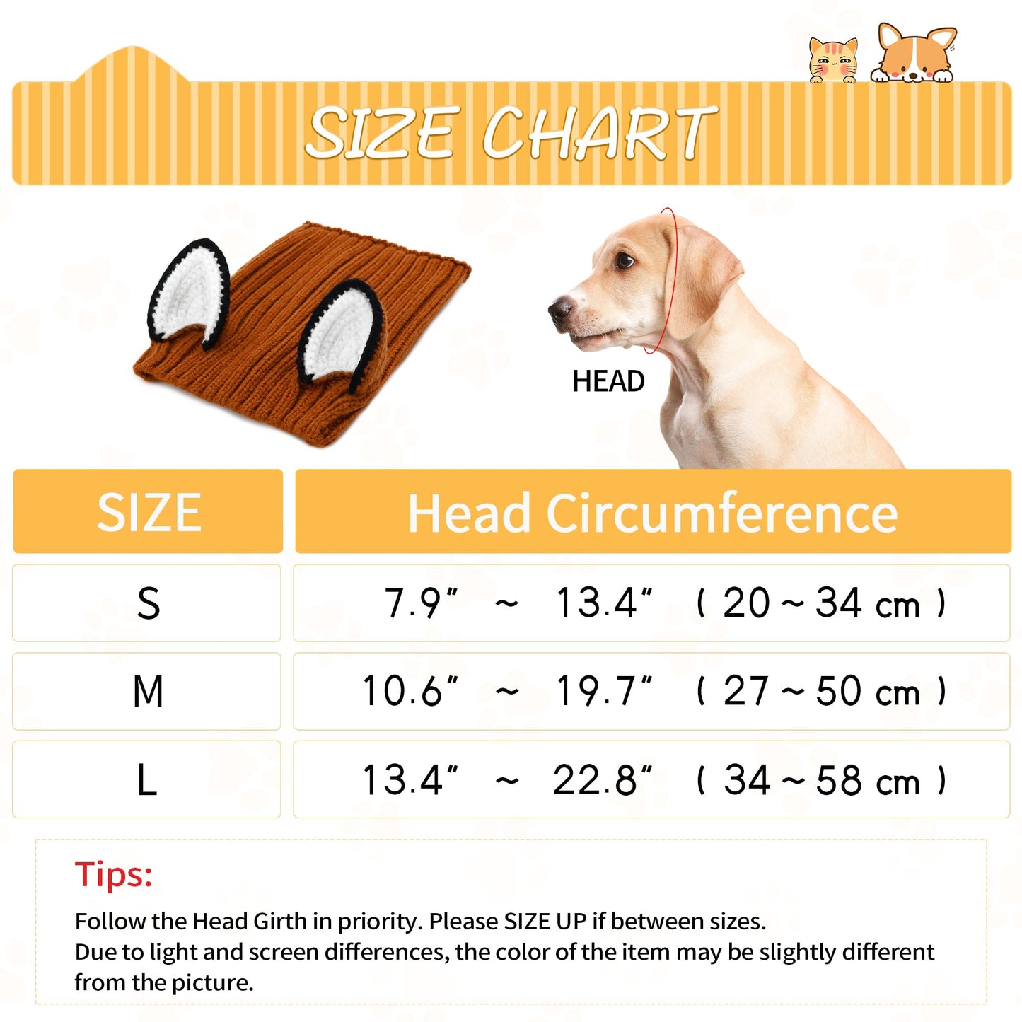 NACOCO Knit Ear Wrap Snoods - Dog Fox Costume Halloween Christmas Fox Ear Covers Hood, Warm Outfit Funny Cute Winter Knitted for Small Medium Pet