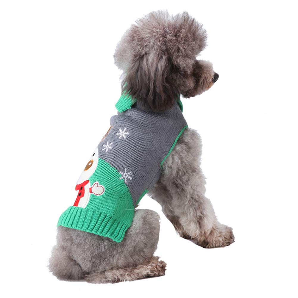 NACOCO Dog Elk Sweater Pet Snow Design Costume Green Gray Turtleneck for Winter Christmas