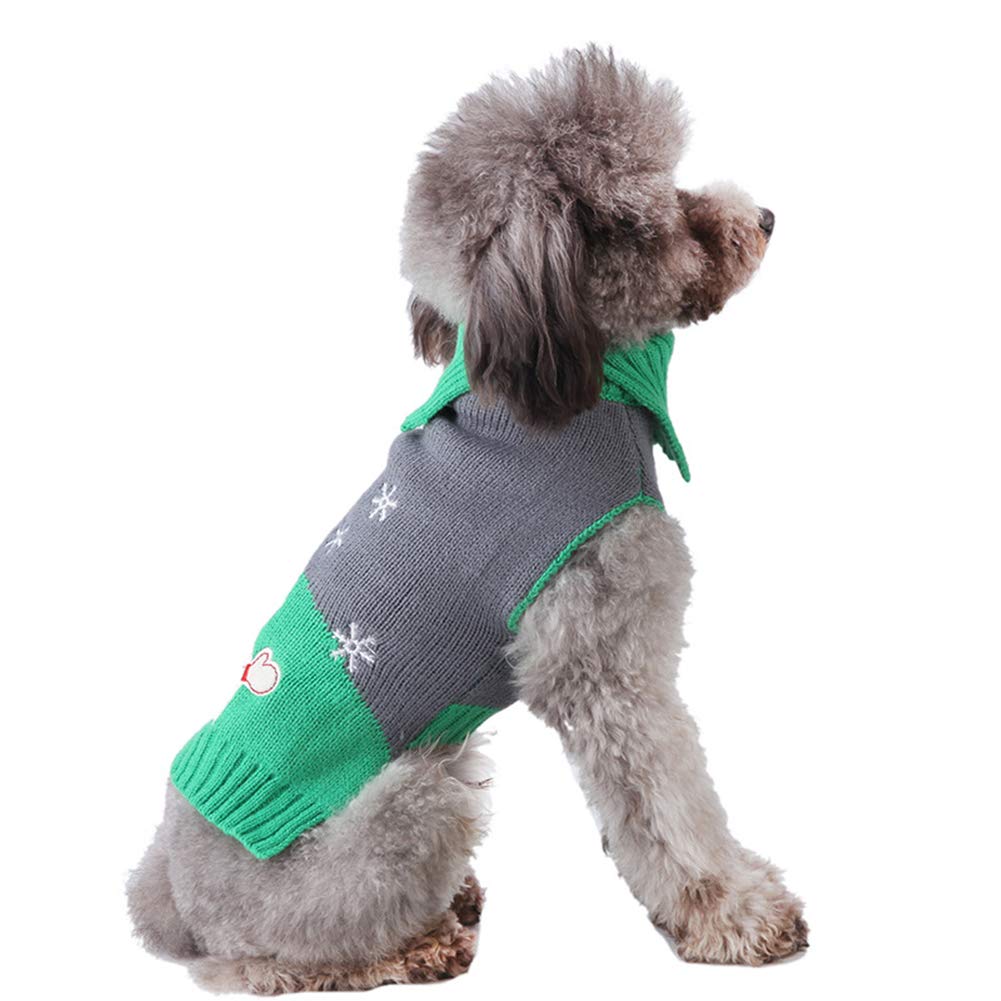 NACOCO Dog Elk Sweater Pet Snow Design Costume Green Gray Turtleneck for Winter Christmas