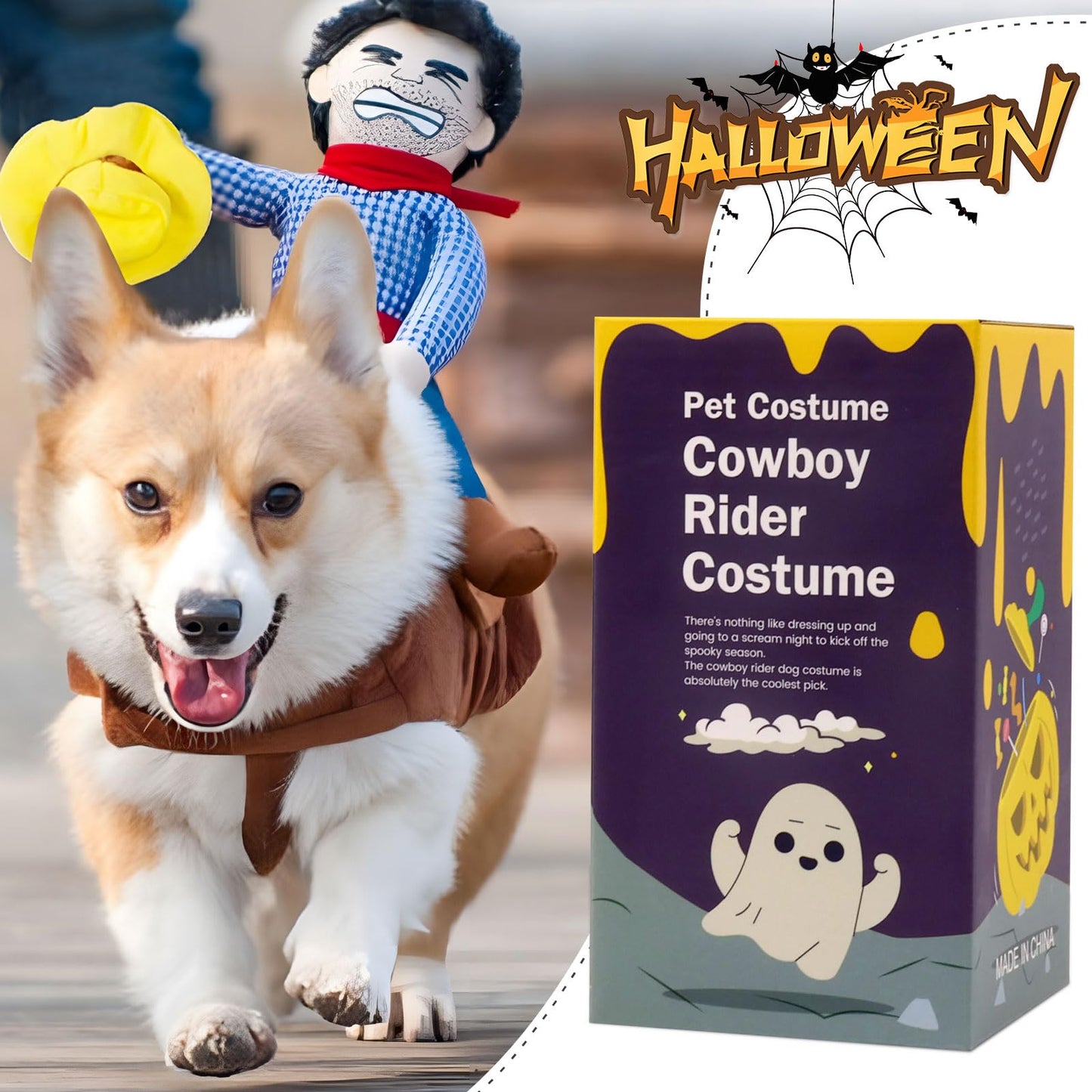 NACOCO Cowboy Rider Dog Costume for Dogs Clothes Knight Style with Doll and Hat for Halloween Day Pet Costume.