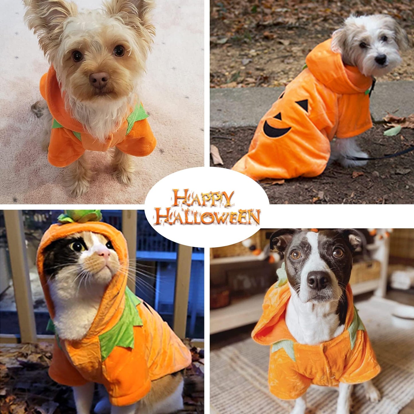 NACOCO Halloween Dog Cat Pumpkin Costume Puppy Clothes Fleece Hoodie Pet Coat for Small to Medium Dogs