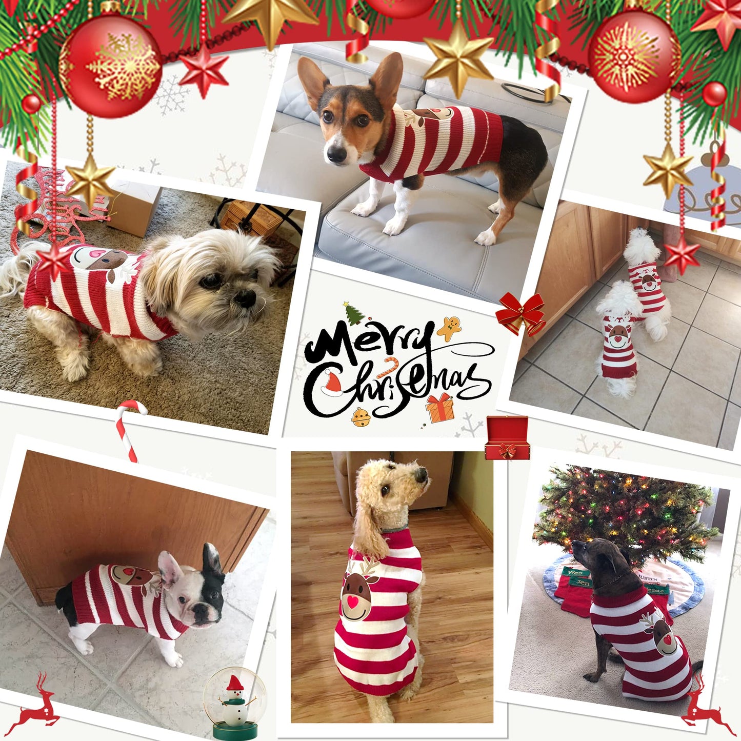NACOCO Holiday Xmas Reindeer Sweaters Dog Sweaters New Year Christmas Sweater Pet Clothes for Small Dog and Cat