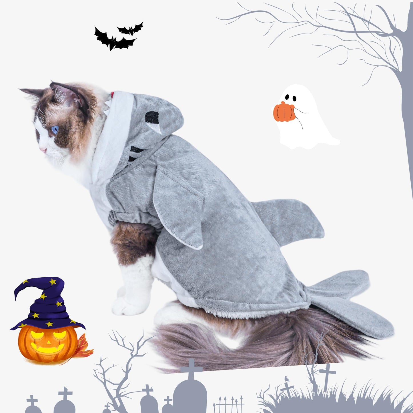 NACOCO Halloween Pet Shark Costume - Dog Cute Clothes Hoodie Cat Warm Outfit Coat Apparel for Small Medium Large Dogs and Cats.(Grey)