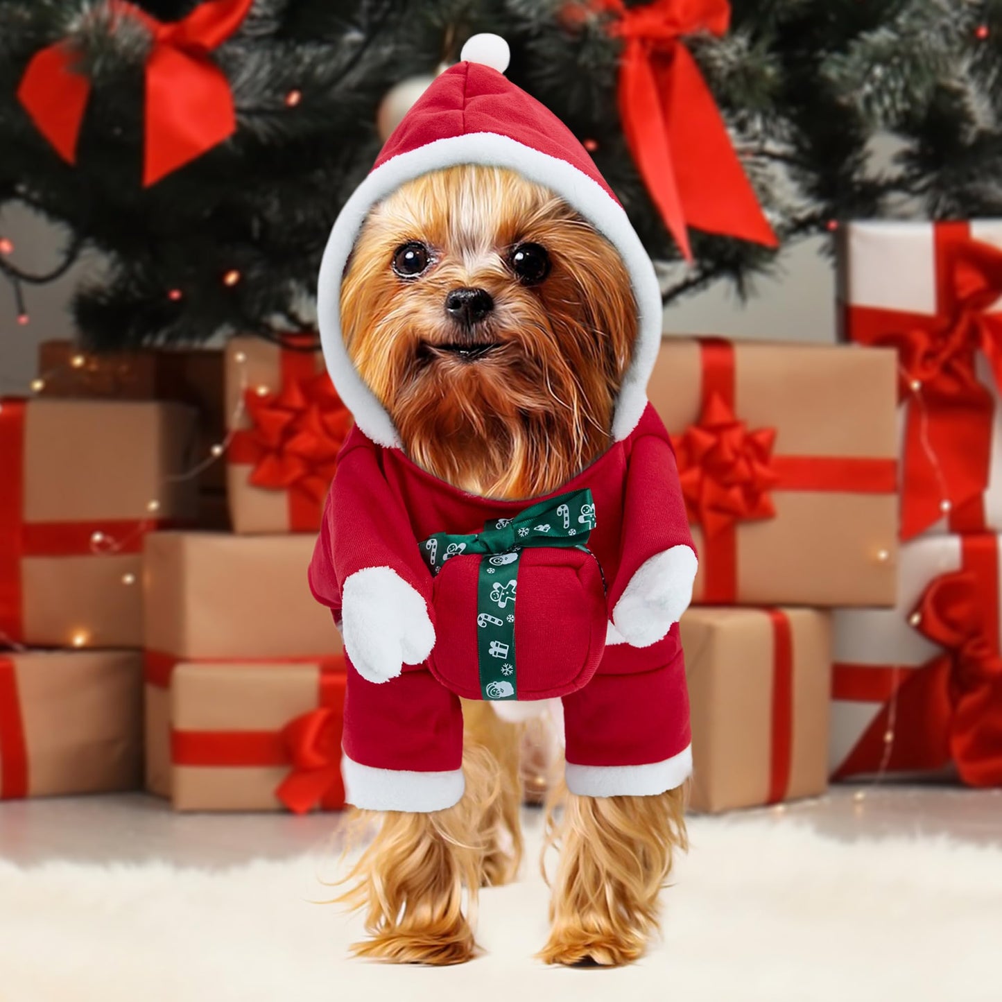 NACOCO Christmas Dog Hoodie Costume - Pet Gift Carrying Style Coat Clothes Christmas Santa Funny Apparel Outfit Winter Warm for Medium Dog Party Accessories Clothing