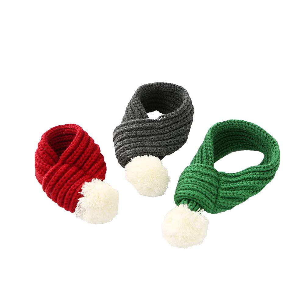 NACOCO Christmas Dog Knitted Scarf with White Pompom Warm Bandana Winter Holiday Pet Accessories Cat Scarves for Small Medium Cats Dogs Lovely Winter Outfits