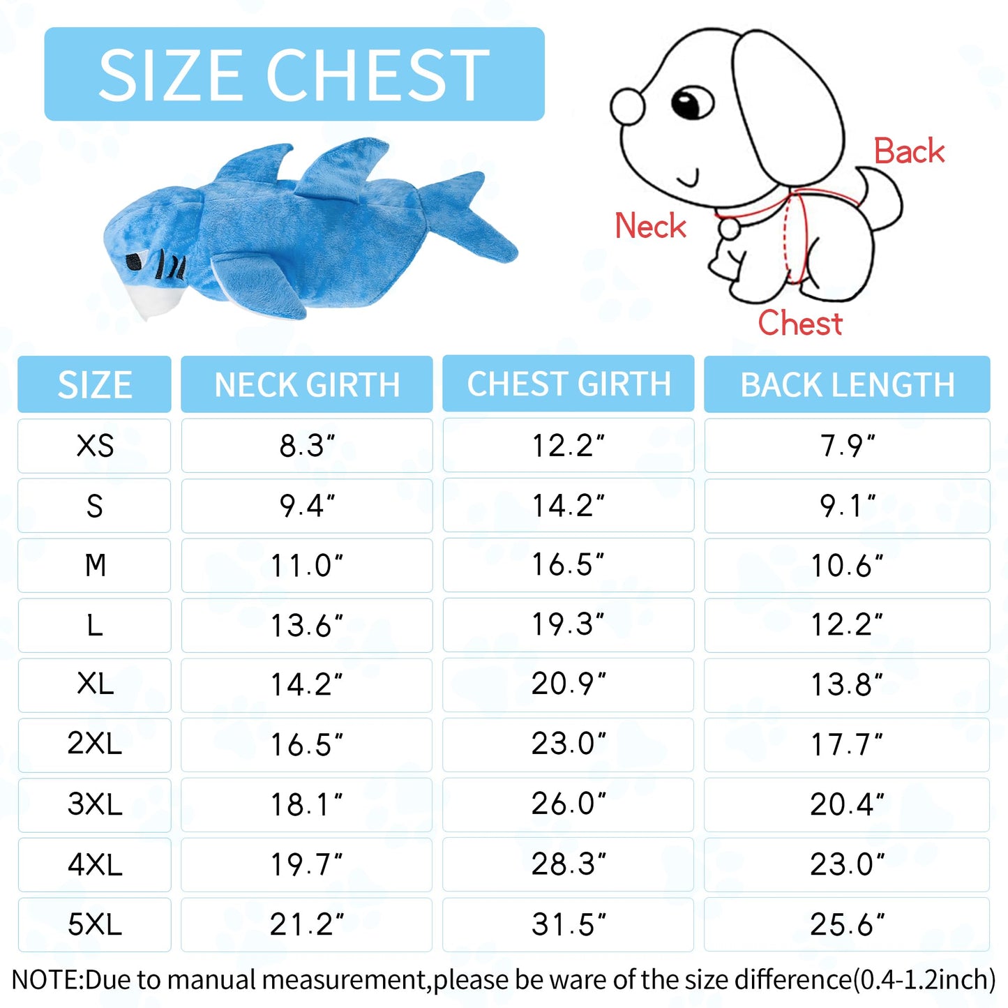 NACOCO Dog Shark Costume Cute Pet Clothes Halloween Holiday Coat Hoodie for Cats and Dogs.(BLUE)