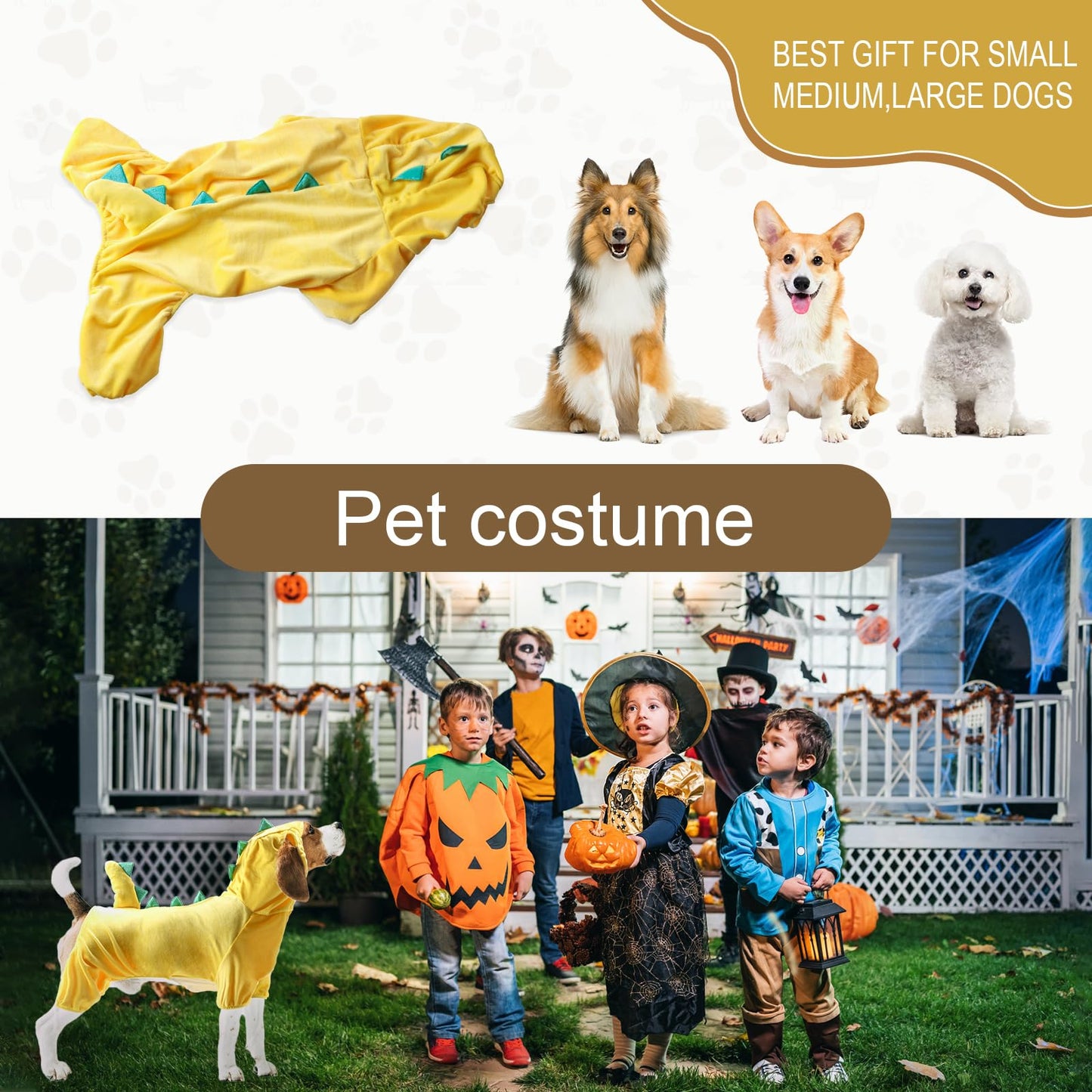 NACOCO Halloween Dog Dinosaur Costume - Pet Clothes Design Hoodie Yellow for Medium & Large Dog