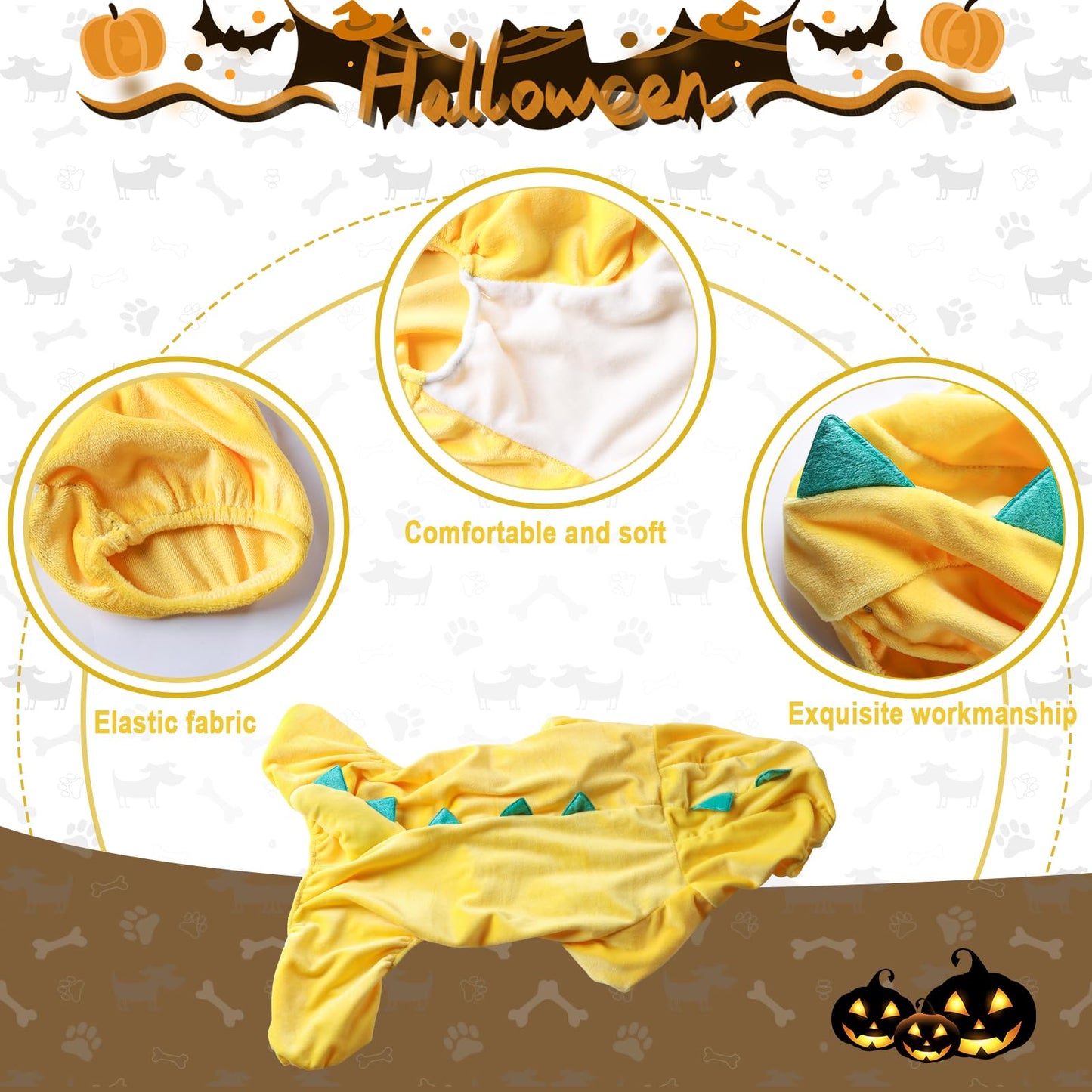 NACOCO Halloween Dog Dinosaur Costume - Pet Clothes Design Hoodie Yellow for Medium & Large Dog