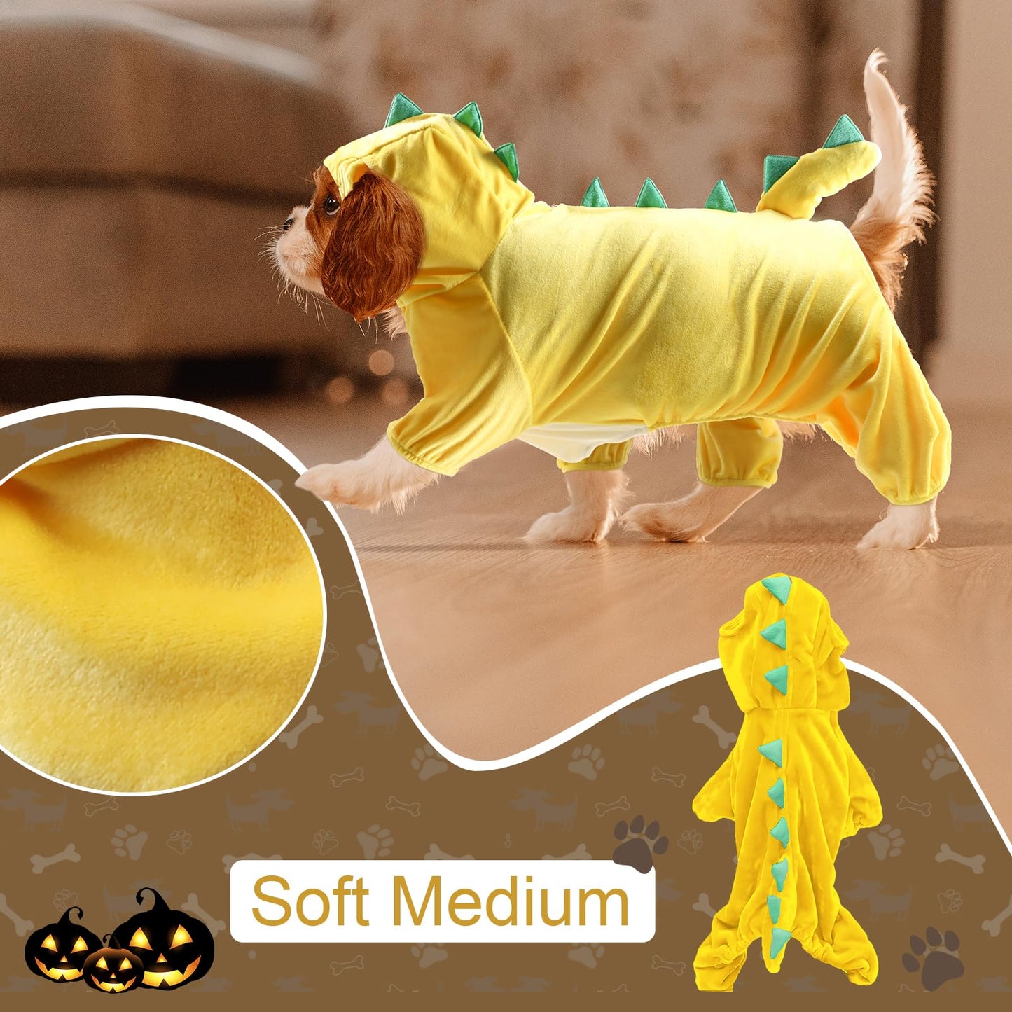 NACOCO Halloween Dog Dinosaur Costume - Pet Clothes Design Hoodie Yellow for Medium & Large Dog